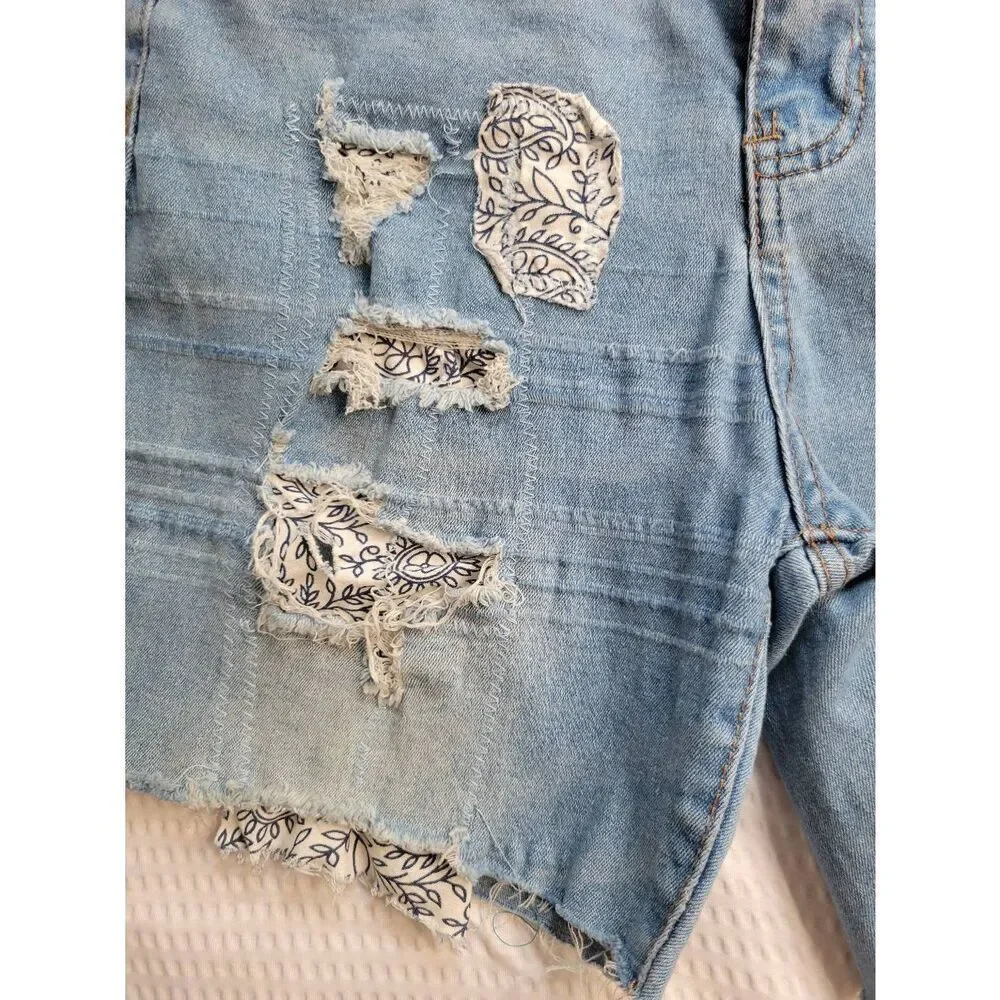 Boho Hippie Reworked denim jean shorts 13/14 dollhouse repurposed distressed